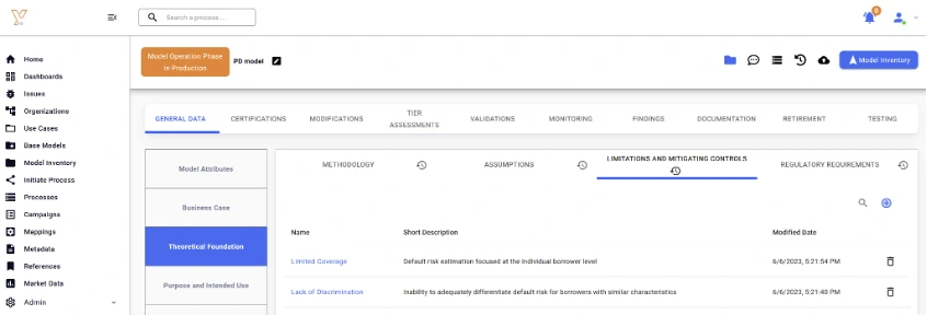 Capturing model limitations in Chiron Enterprise